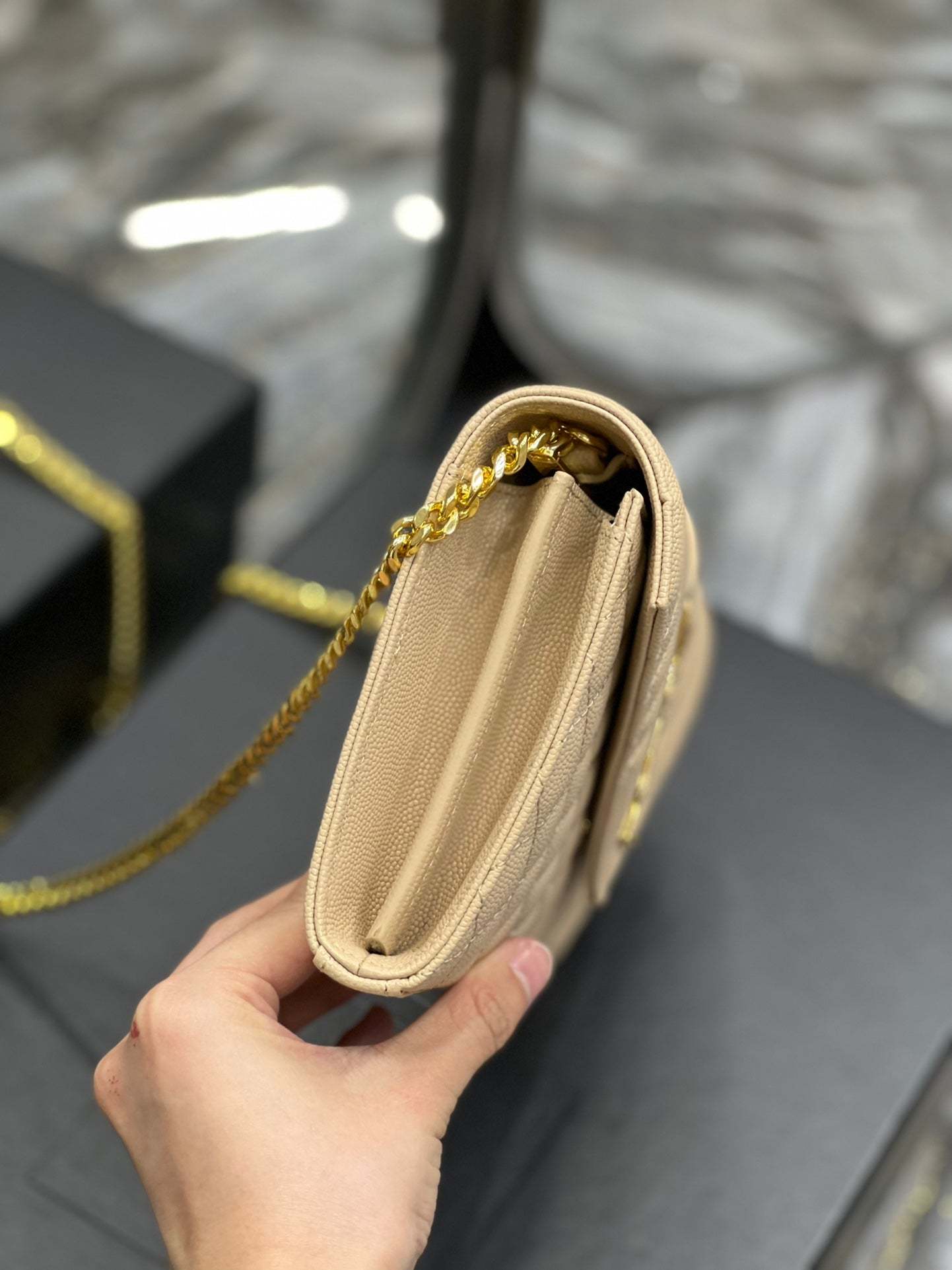 YSSL Envelope Small Chain Bag Beige For Women, Women’s Bags 8.6in/22cm YSL