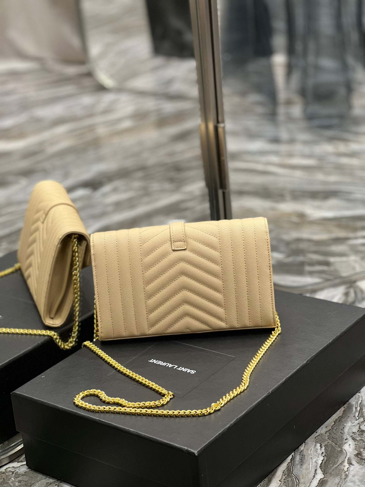 YSSL Envelope Small Chain Bag Beige For Women, Women’s Bags 8.6in/22cm YSL