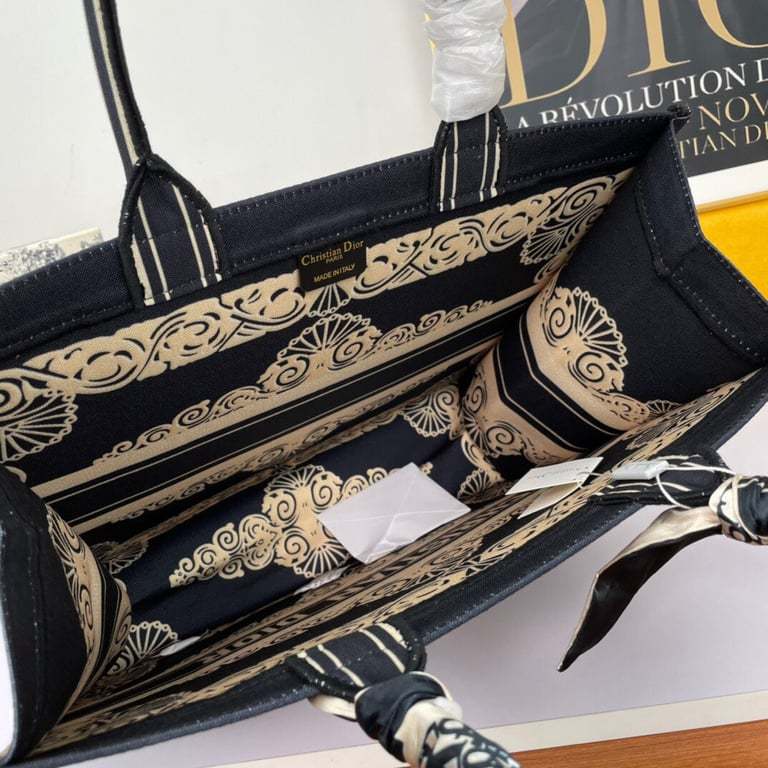 DIR LARGE BOOK TOTE BLUE GOLD CORNELY EMBROIDERY 42CM