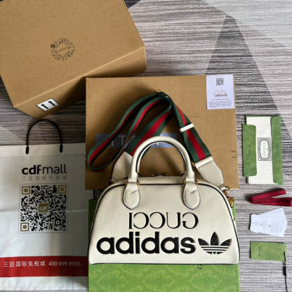 gg x Adidas Mini Duffle Bag White For Women, Women&#8217;s Bags 12.4in/32cm gg 702397 U3ZCT 8727