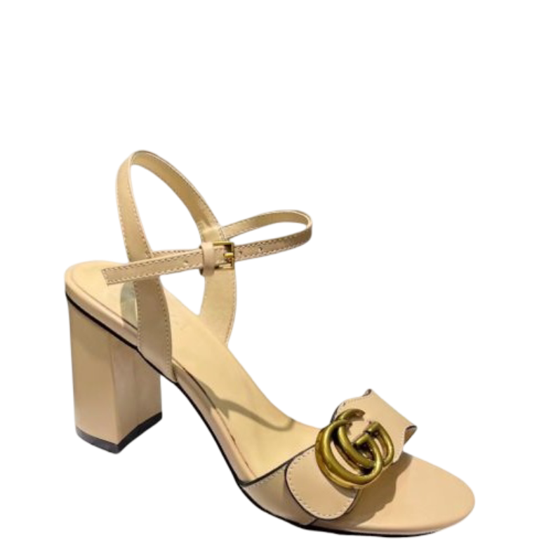 SANDAL GG LEATHER MID HEEL SANDAL BEIGE