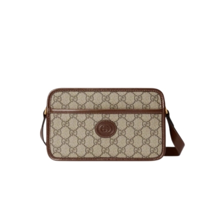 GG MINI BAG WITH INTERLOCKING G IN GG SUPREME BROWN 22CM