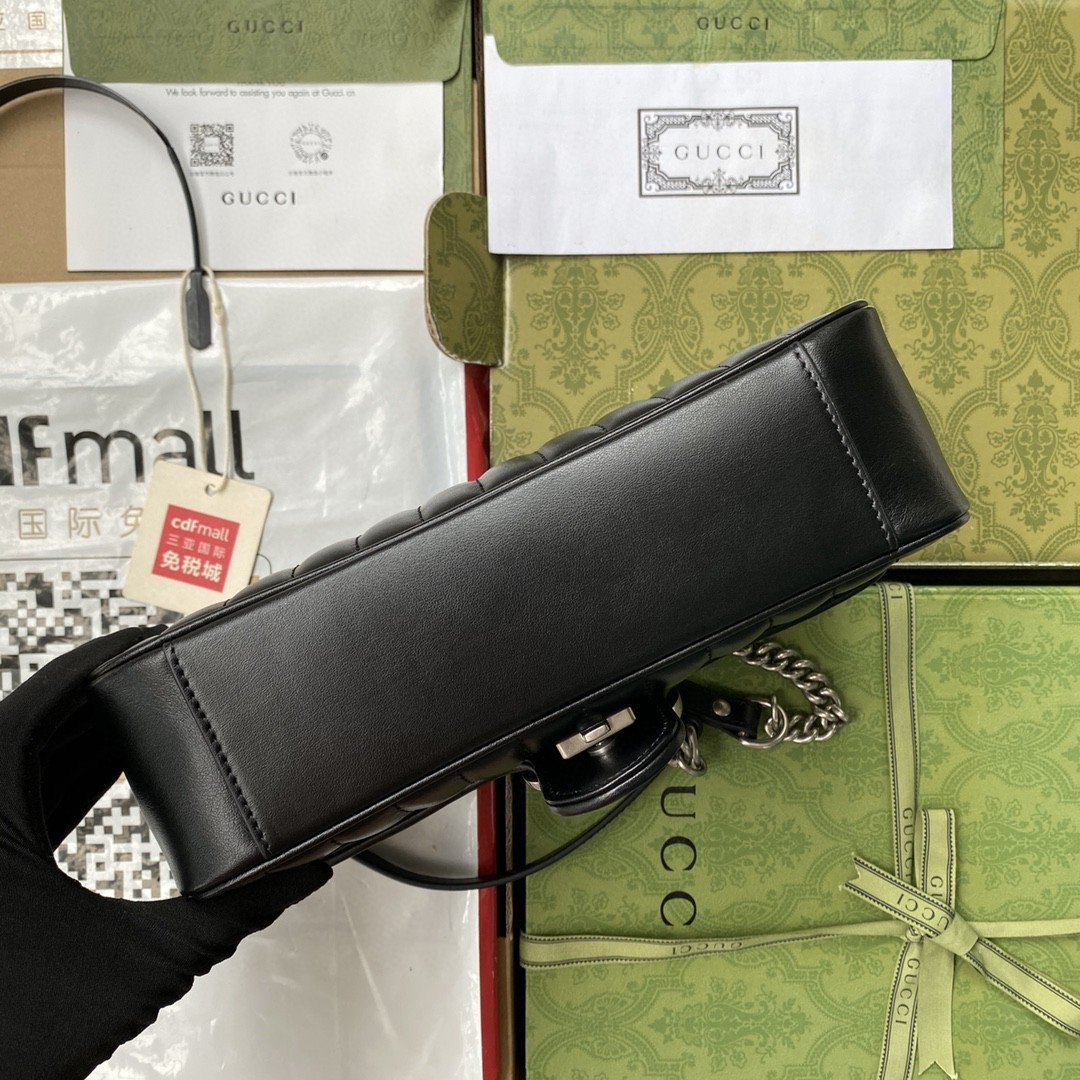 gg Marmont Small Shoulder Bag Black Matelassé For Women  10in/26cm 443497 UM8AN 1000