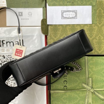 gg Marmont Small Shoulder Bag Black Matelassé For Women  10in/26cm 443497 UM8AN 1000