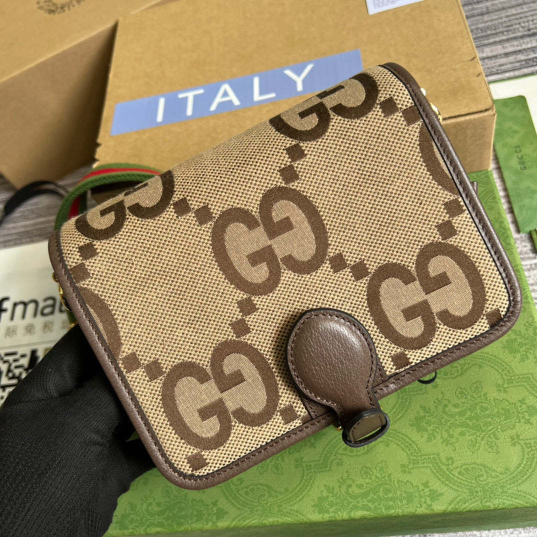 gg Ophidia Mini Jumbo gg Bag Camel And Ebony Jumbo gg Canvas  For Men 4.7in/12cm gg 