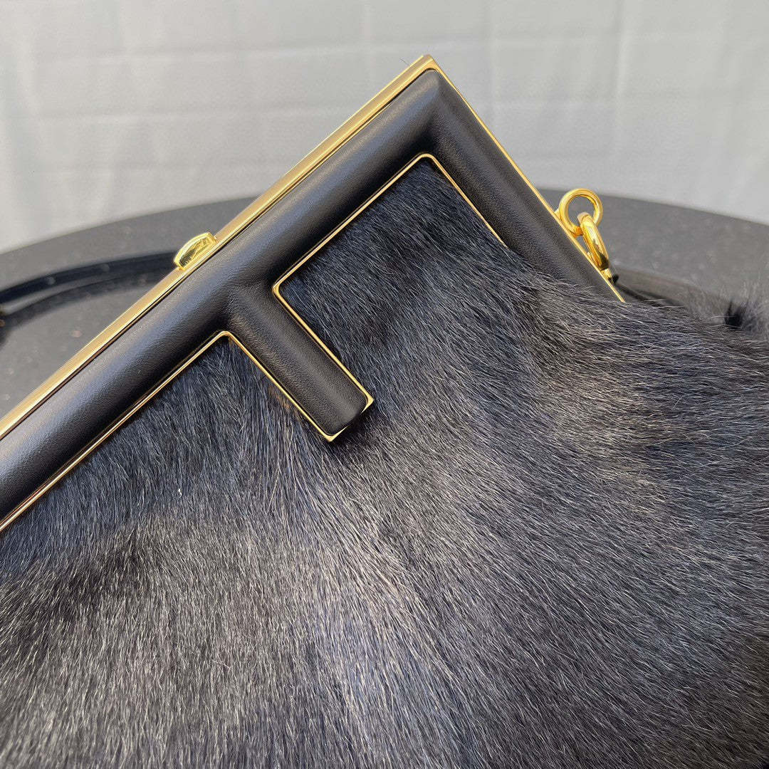 FI First Small Black Fox Fur Bag For Woman 26cm/10in