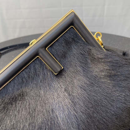 FI First Small Black Fox Fur Bag For Woman 26cm/10in
