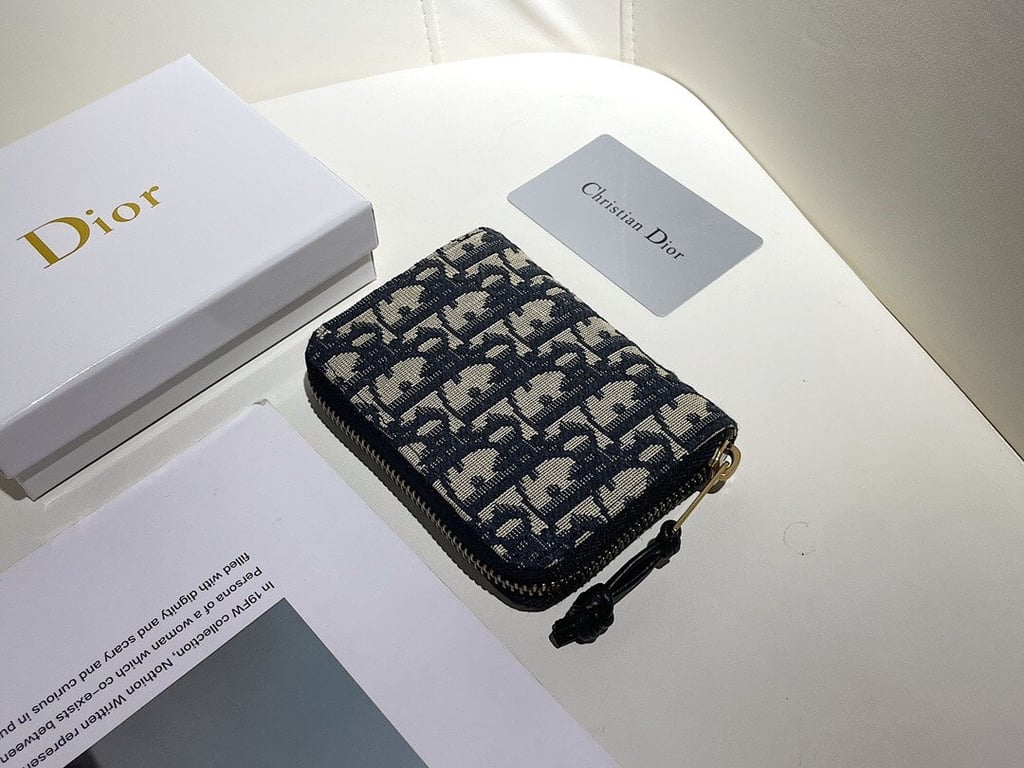 dir OBLIQUE ZIPPER WALLET COIN POUCH BEIGE AND BLACK 11CM 973981