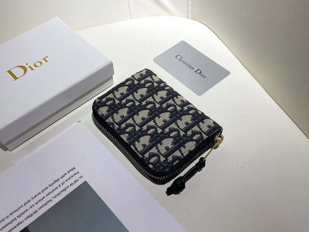 dir OBLIQUE ZIPPER WALLET COIN POUCH BEIGE AND BLACK 11CM 973981