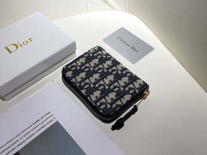 dir OBLIQUE ZIPPER WALLET COIN POUCH BEIGE AND BLACK 11CM 973981