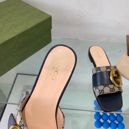 GG BLONDIE MATELASSE CANVAS SLIDE SANDAL BLACK