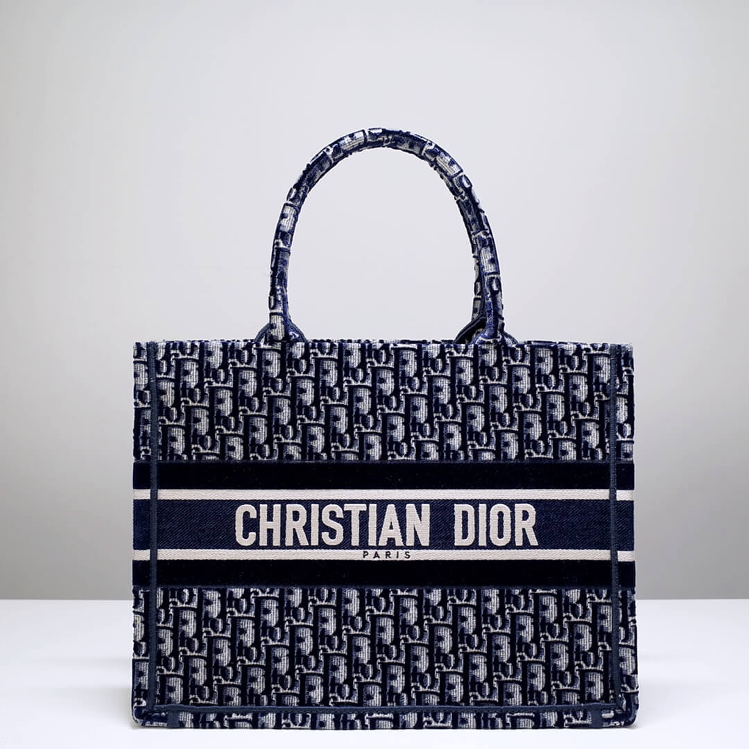 DO1286 Book Tote big size 36.5cm 41.5cm Oblique Embroidery blue white-2