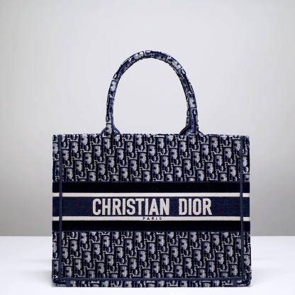 DO1286 Book Tote big size 36.5cm 41.5cm Oblique Embroidery blue white-2