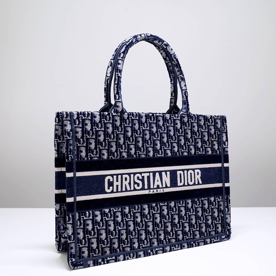 DO1286 Book Tote big size 36.5cm 41.5cm Oblique Embroidery blue white-2