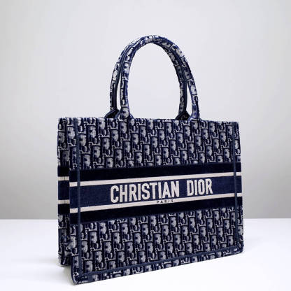 DO1286 Book Tote big size 36.5cm 41.5cm Oblique Embroidery blue white-2