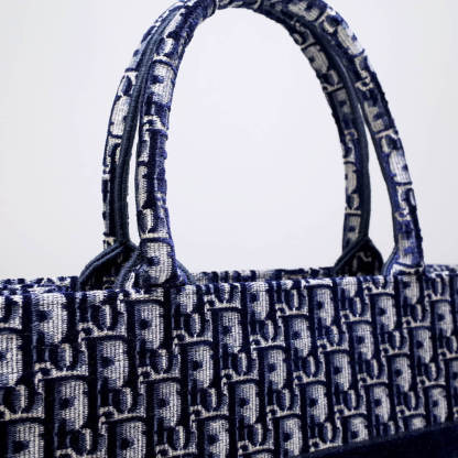 DO1286 Book Tote big size 36.5cm 41.5cm Oblique Embroidery blue white-2