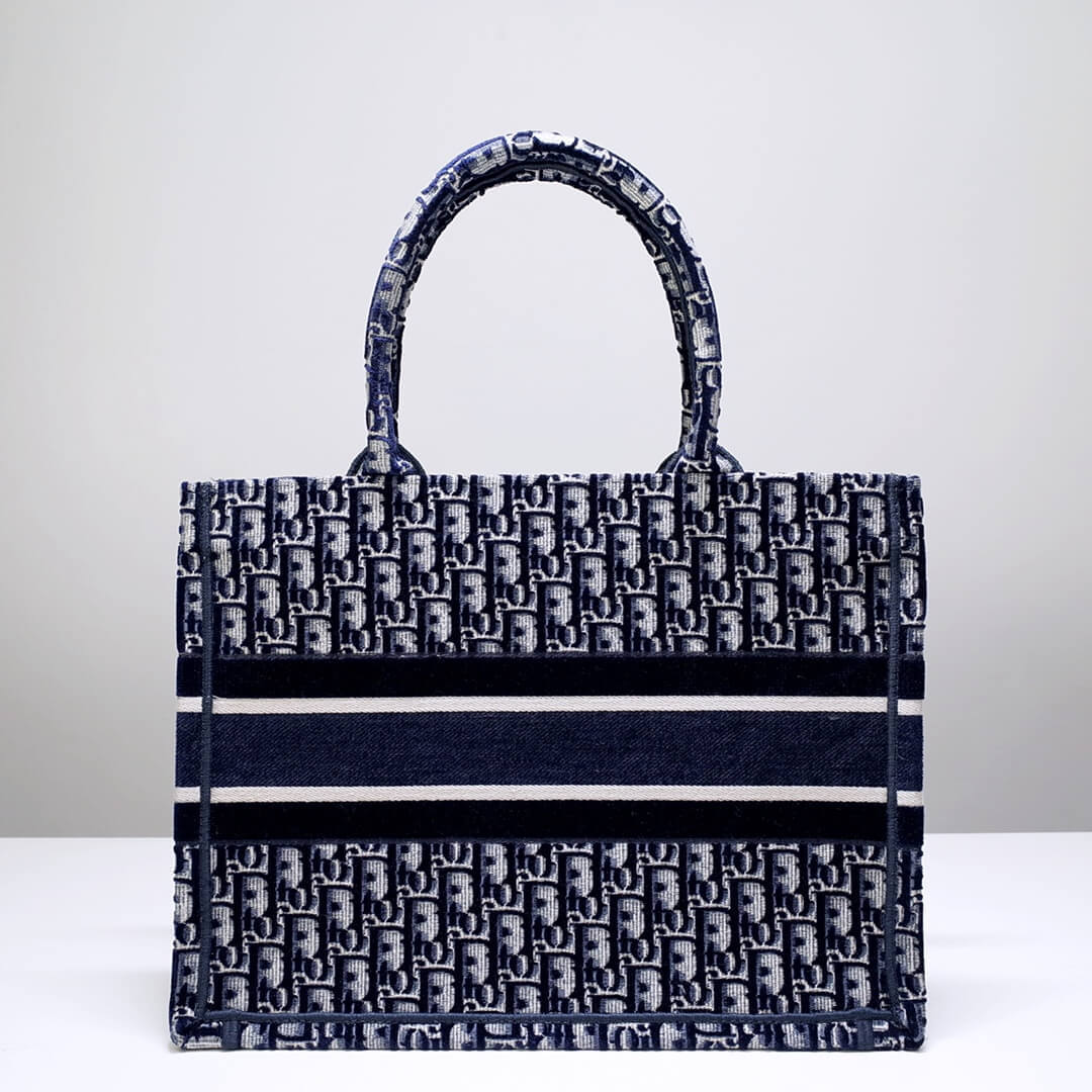 DO1286 Book Tote big size 36.5cm 41.5cm Oblique Embroidery blue white-2