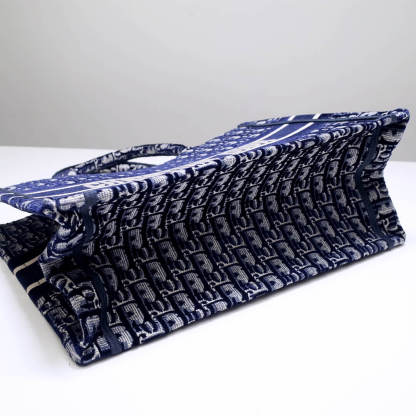 DO1286 Book Tote big size 36.5cm 41.5cm Oblique Embroidery blue white-2