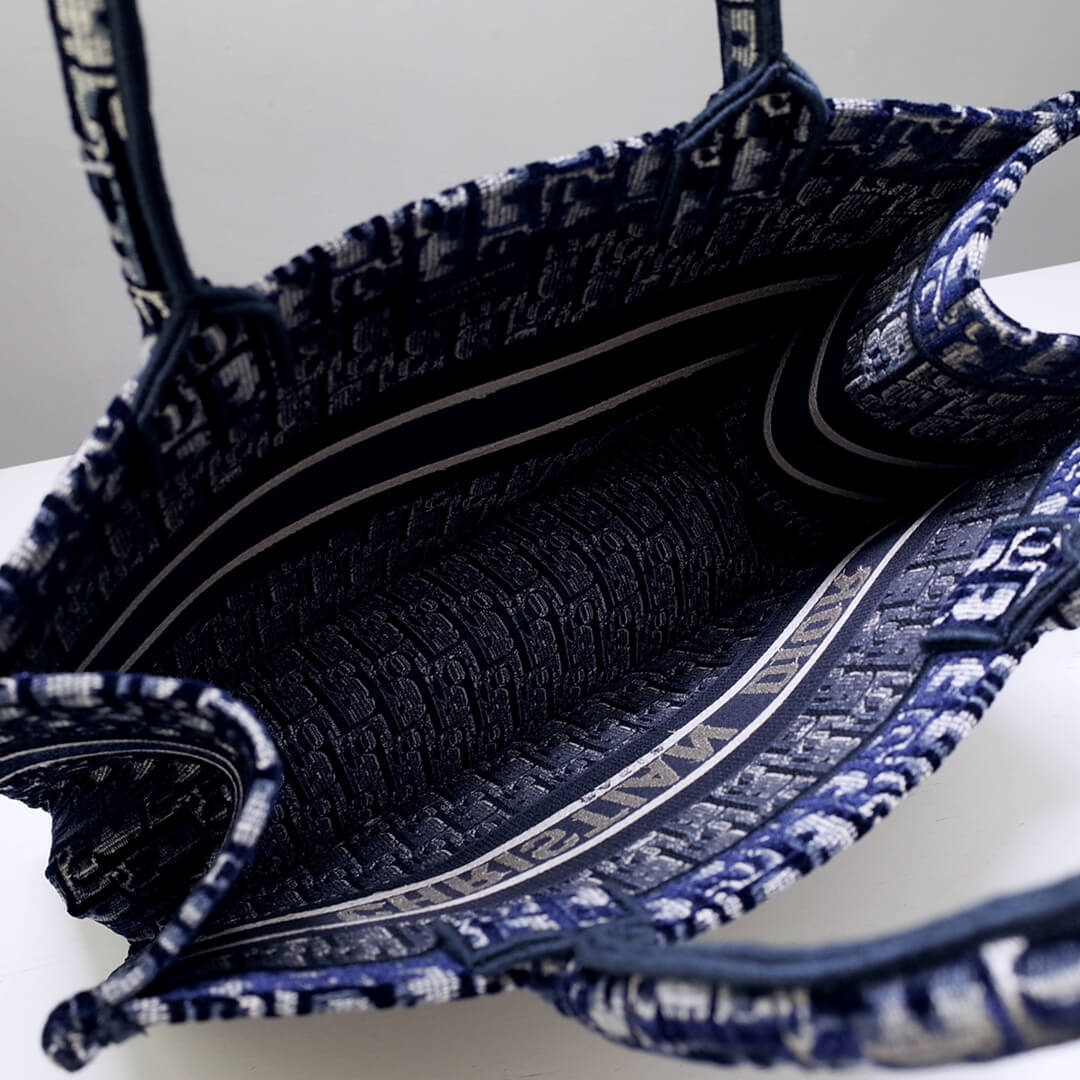 DO1286 Book Tote big size 36.5cm 41.5cm Oblique Embroidery blue white-2