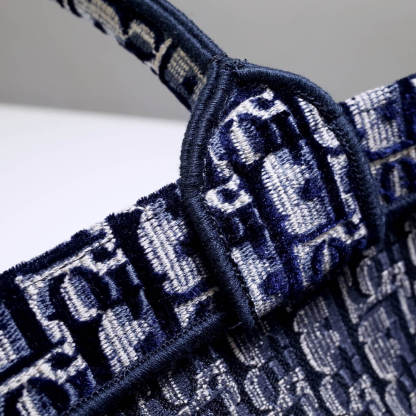 DO1286 Book Tote big size 36.5cm 41.5cm Oblique Embroidery blue white-2
