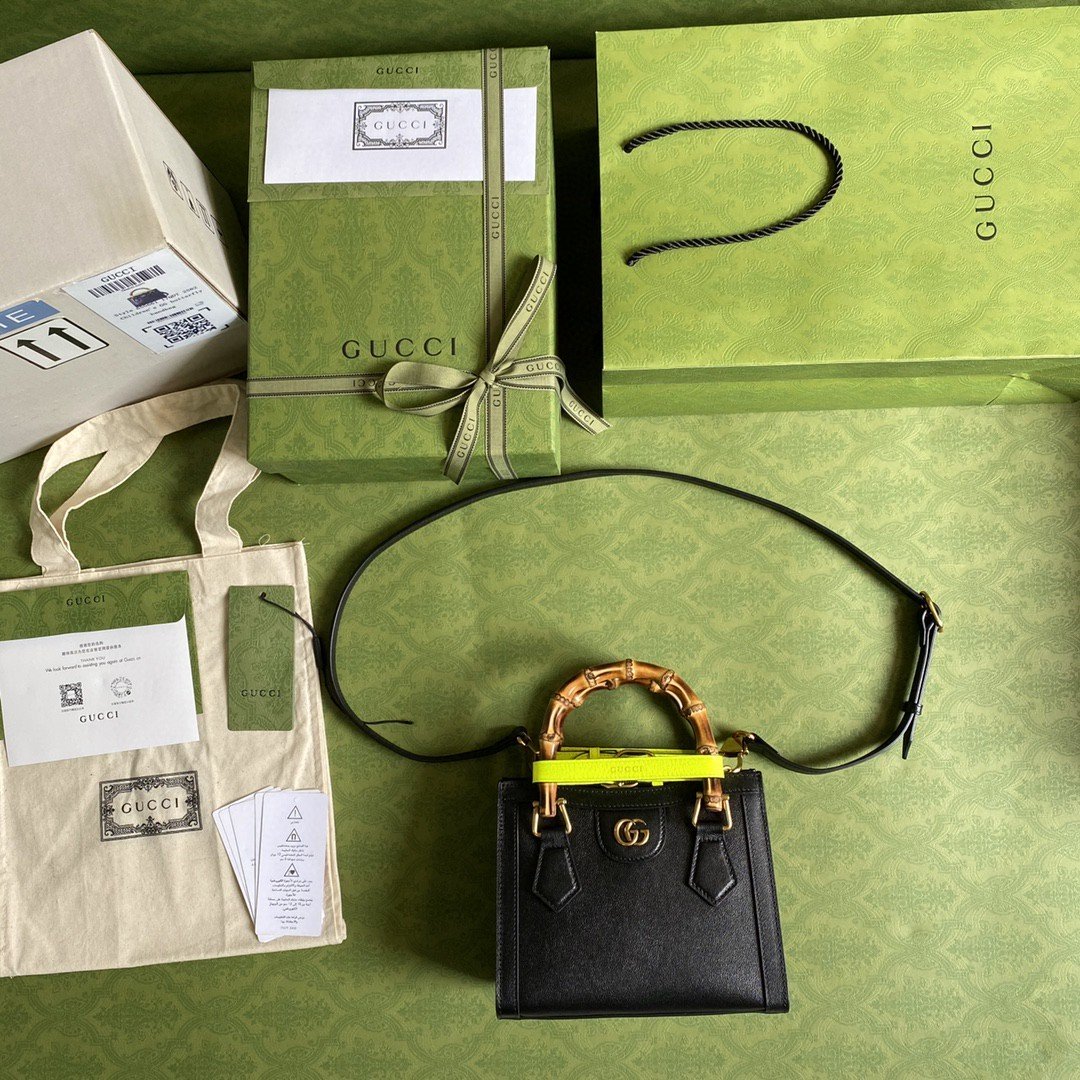 gg Diana Small Tote Bag Black For Women 8in/20cm gg ‎702732 U3ZDT 1260
