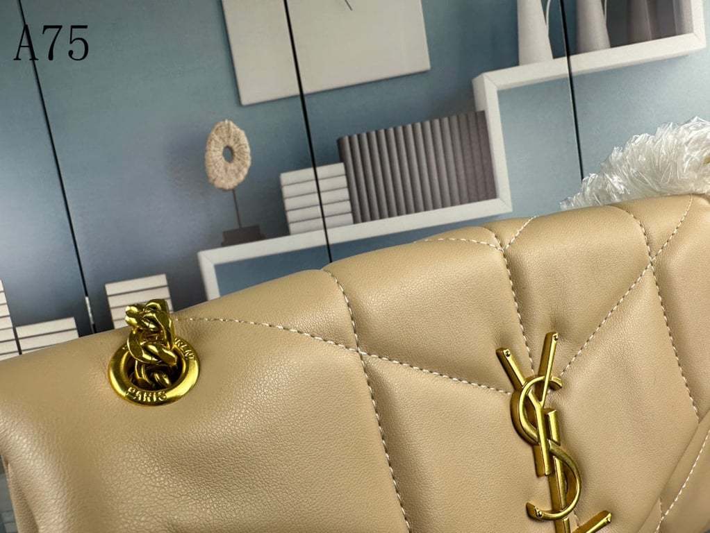 SAINT LAURENT LOULOU BEIGE QUILTED LEATHER SHOULDER BAG 29CM