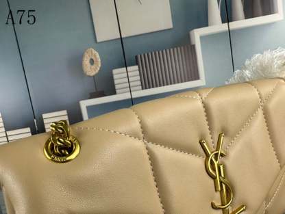 SAINT LAURENT LOULOU BEIGE QUILTED LEATHER SHOULDER BAG 29CM