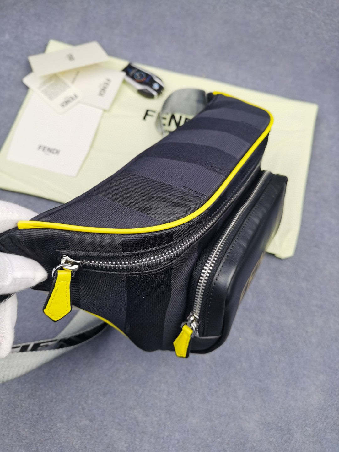 FI Little Monster Belt Bag Black/Yellow/Gray For Men, Men&#8217;s Bags 7.9in/20cm FF