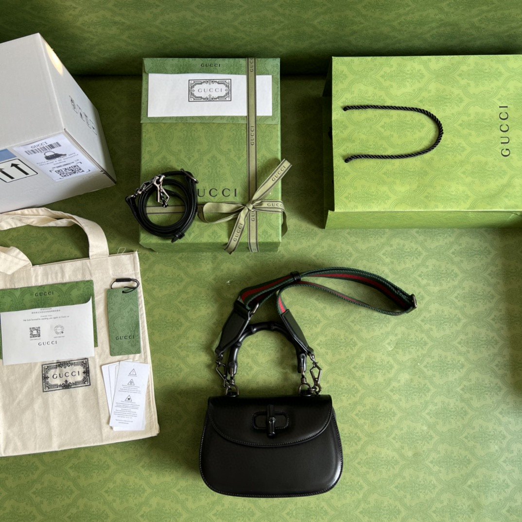 gg Bamboo 1947 Small Top Handle Bag Black  For Women 8.3in/21cm gg 675797 10ODP 1060