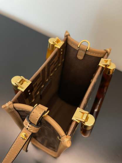 FI Sunshine Shopper Brown FF Fabric Brown Mini Bag For Woman 13cm/5in