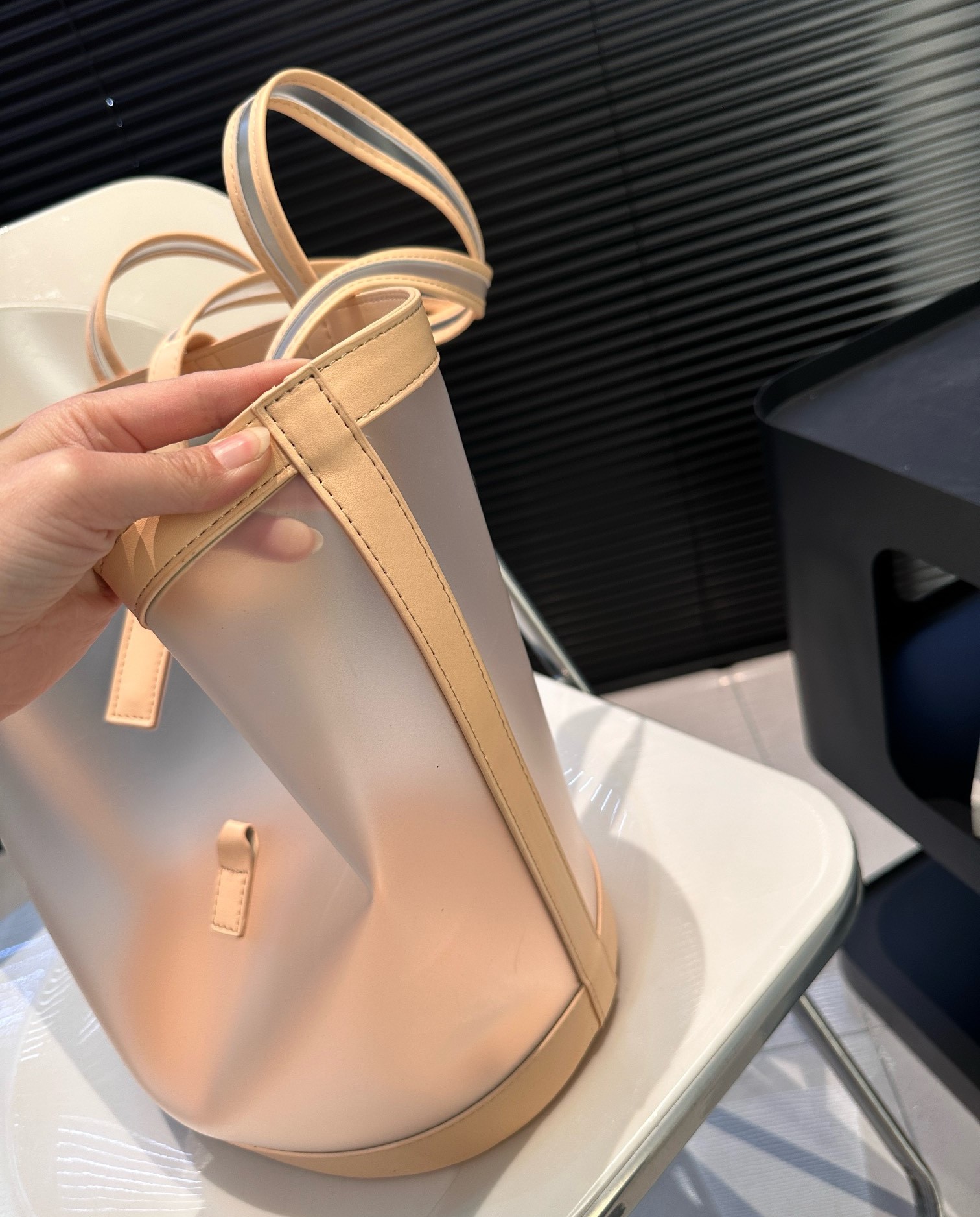 YSL PANIER MEDIUM IN VINYL AND VEGETABLE TANNED LEATHER BROWN 28 CM 773697FAC0F2275