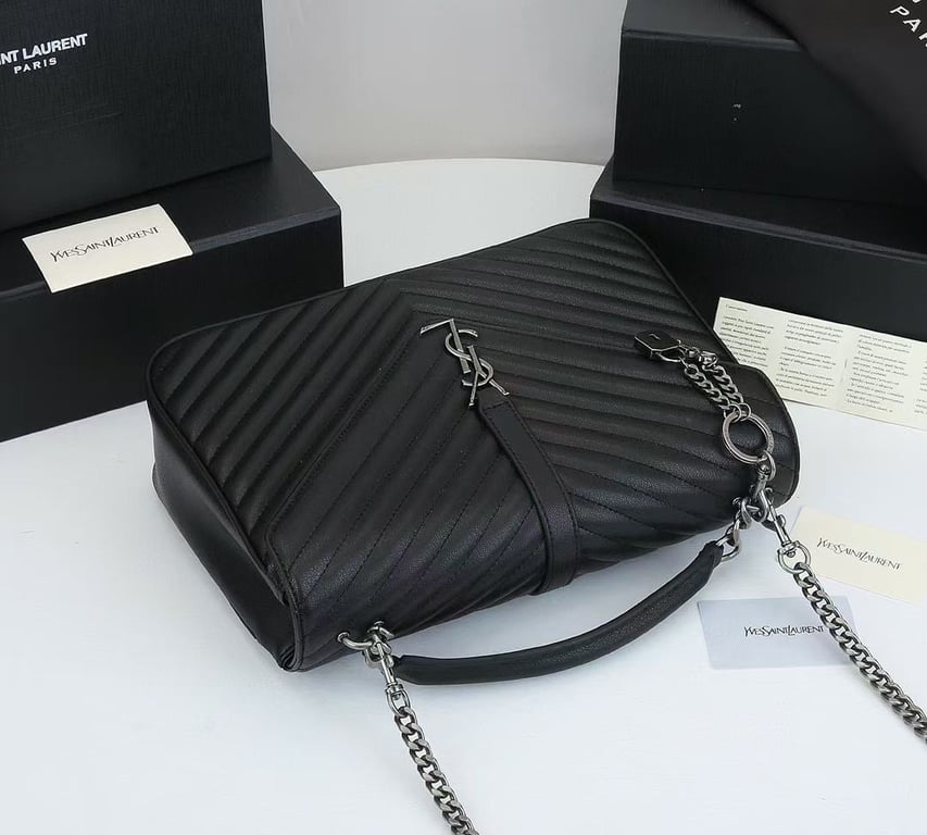 SAINT LAURENT COLLEGE LARGE CHAIN BAG BLACK 32CM