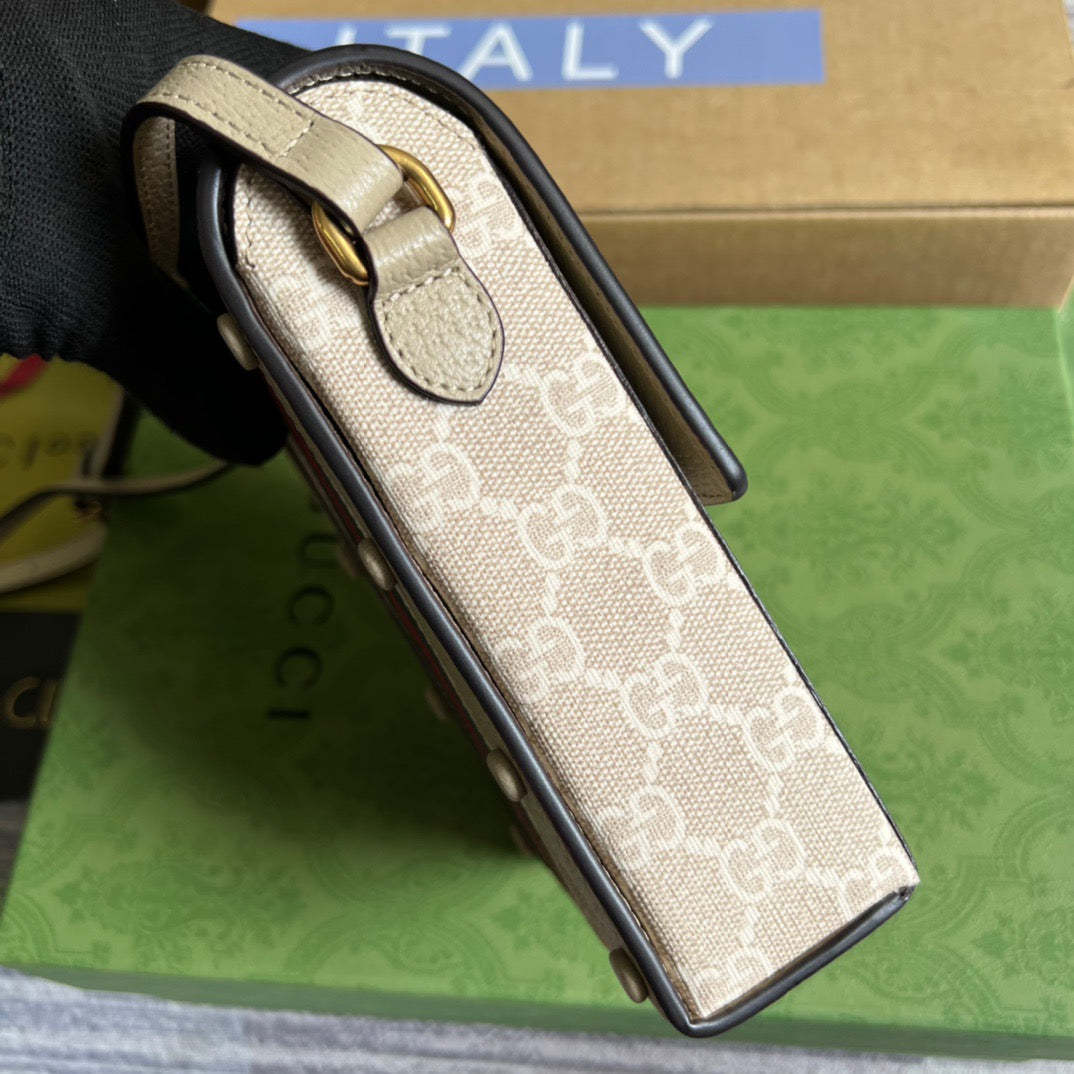 gg Ophidia Mini Bag Beige And White gg Supreme Canvas For Women  7in/17.5cm gg 