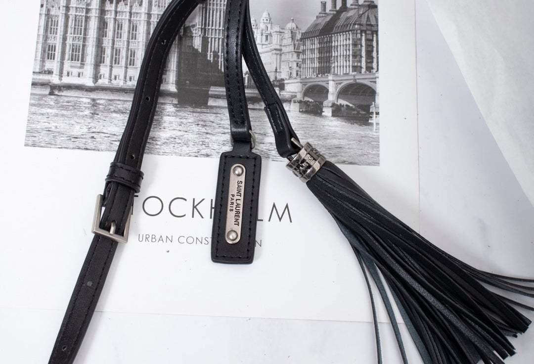 SAINT LAURENT LOU CAMERA BAG IN QUILTED BLACK SILVER LEATHER 23CM