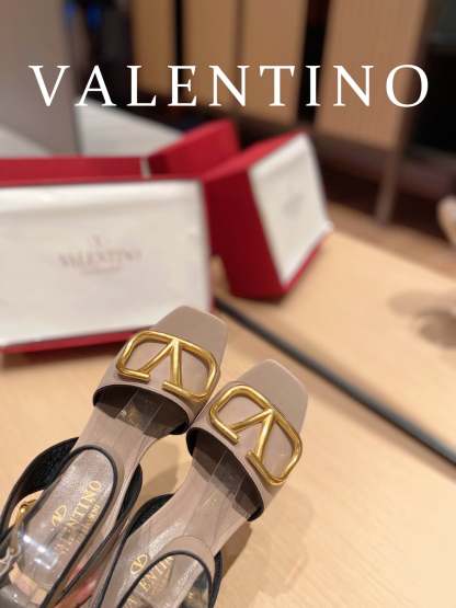 Valentino Garavani Strap Heeled Sandals With V Logo Signature Embellishment Beige For Women