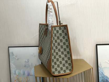 CE Horizontal Cabas In Textile With Triomphe Embroidery Khaki For Women 17in/43cm 197002CS8.15KH