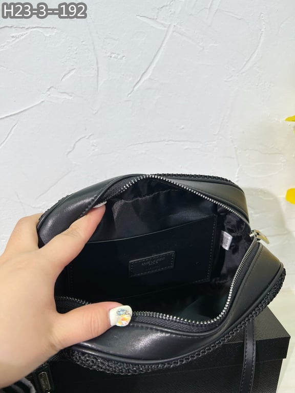 SAINT LAURENT LOU CAMERA BAG IN RAFFIA AND SMOOTH LEATHER BLACK 24CM