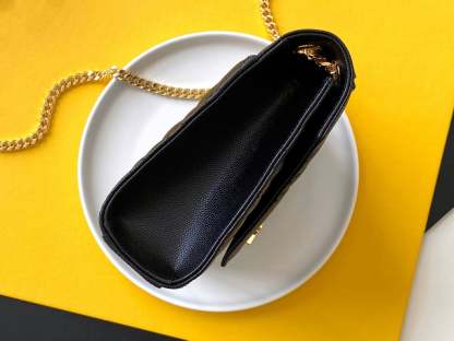 SAINT LAURENT ENVELOPE MEDIUM CHAIN BAG IN SUPPLE MATELASSE LEATHER BLACK GOLD 24CM