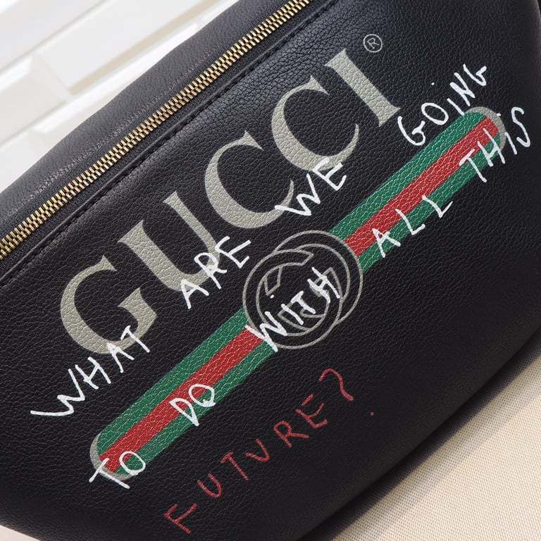 GG BLACK LOGO PRINT MEDIUM BELT BAG