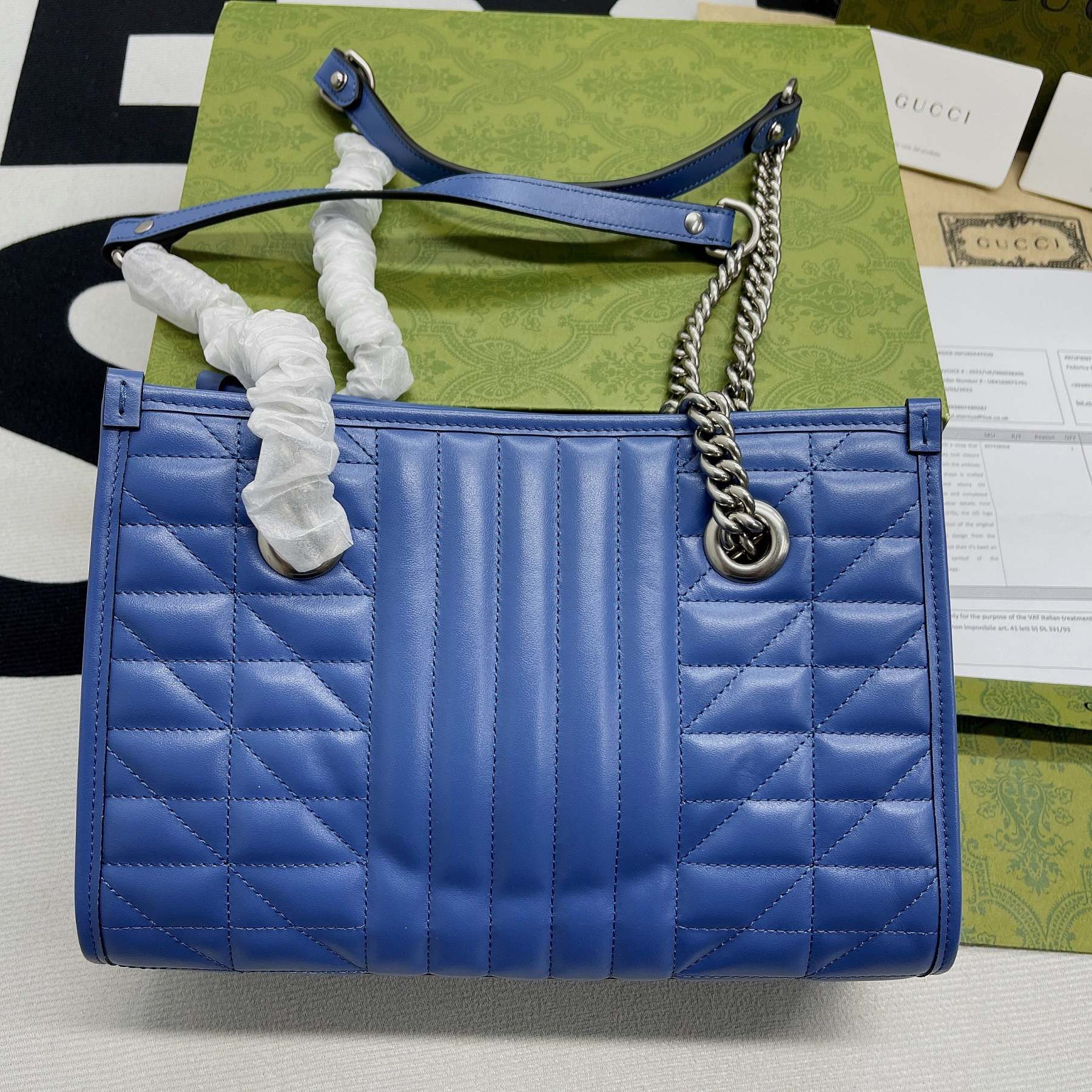 gg Marmont Medium Matelasse Tote Blue For Women, Women’s Bags 13.6in/34cm gg ‎‎675796 UM8BF 4340