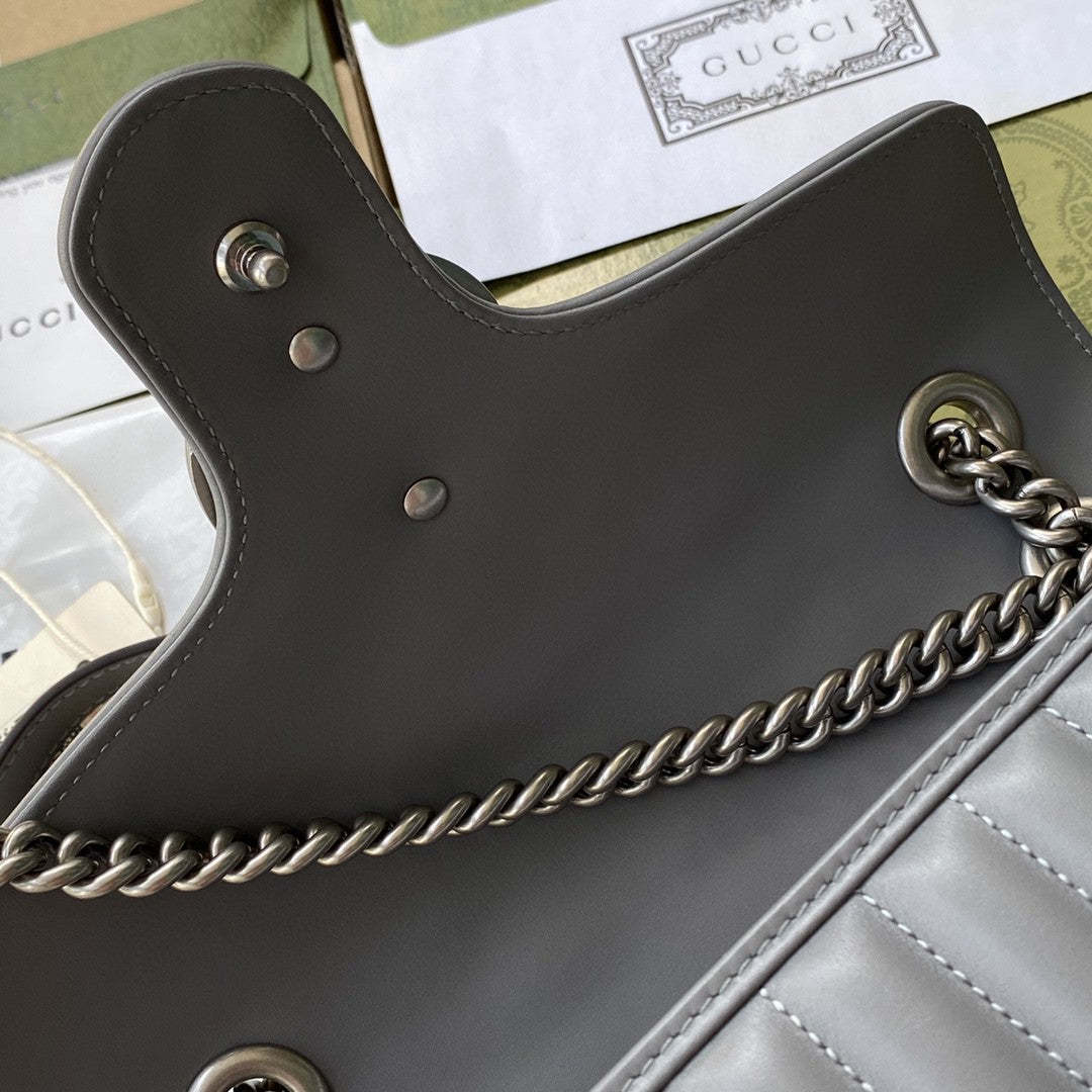 gg Marmont Small Shoulder Bag Dark Grey Matelassé For Women 10in/26cm  443497 UM8AN 1711