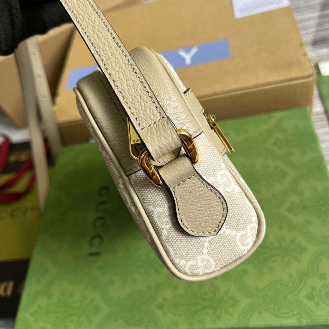 gg Ophidia Mini gg Bag Beige And Ebony gg Supreme Canvas, With Beige For Women  7in/17.5cm gg 