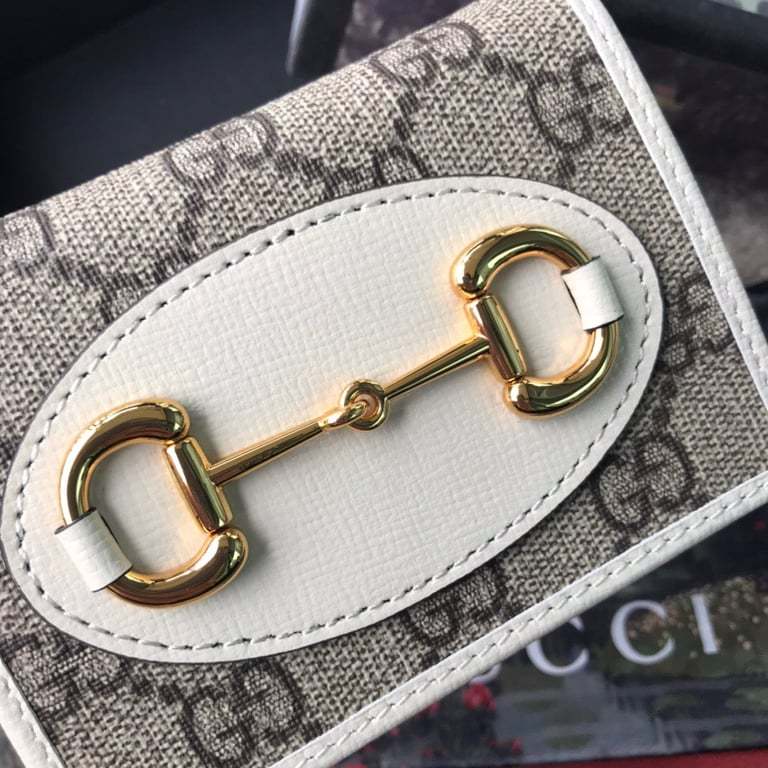 GG HORSEBIT 1955 CARD CASE WALLET 11CM WHITE 621887 92TCG 9761