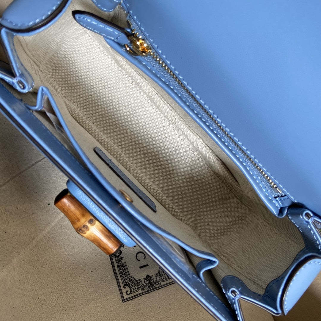 gg Bamboo 1947 Small Top Handle Bag Blue For Women 8.3in/21cm gg 675797 10ODT 4371