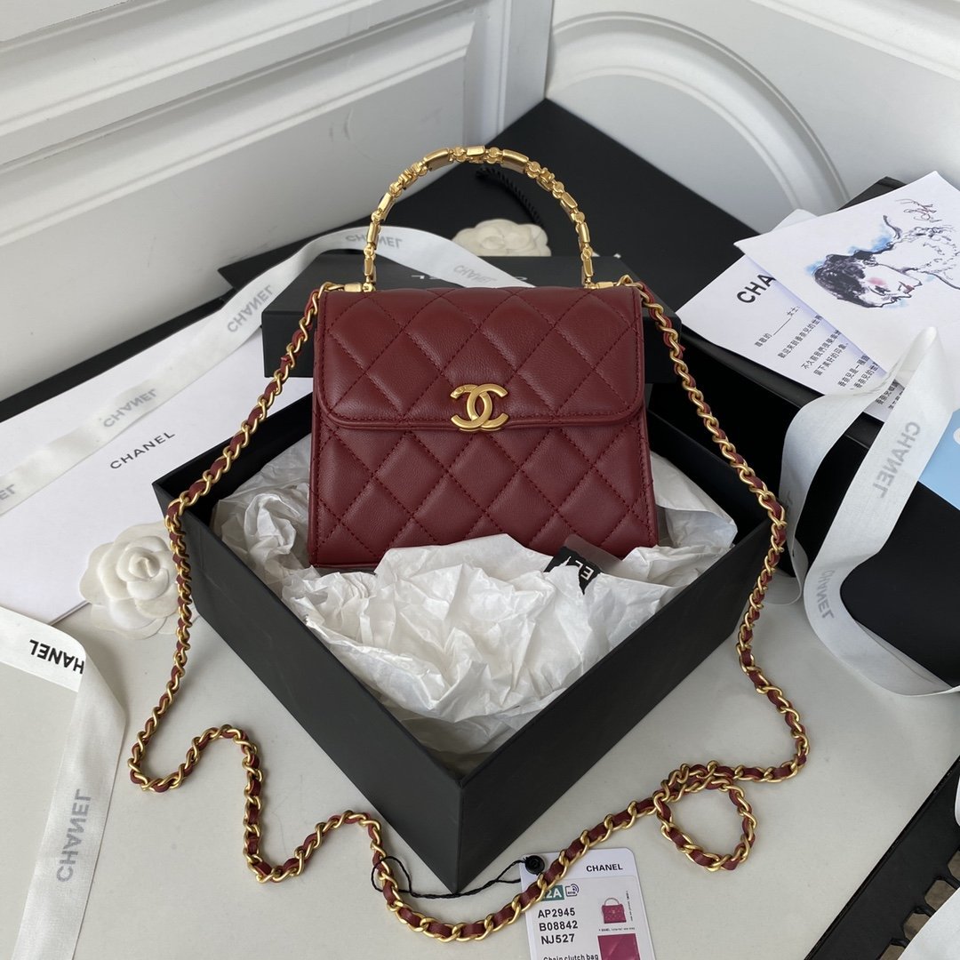 Chanel Clutch With Chain Gold Hardware Red For Women, Women’s Handbags, Shoulder Bags 5.7in/14.5cm