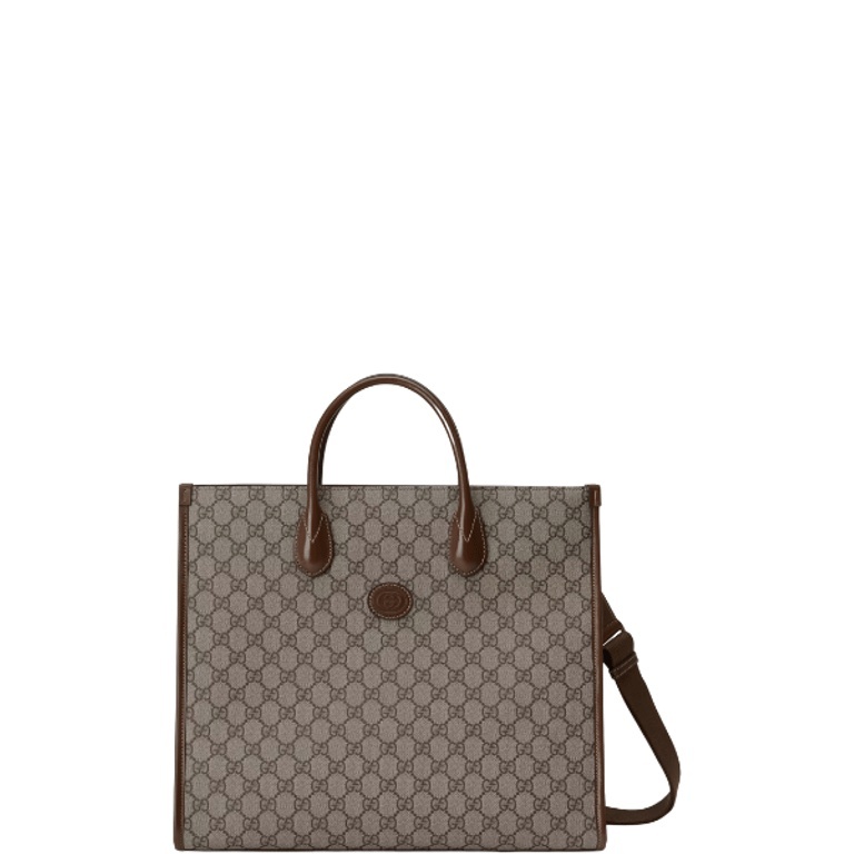 GG MEDIUM TOTE BAG WITH INTERLOCKING G 31CM DARK BROWN
