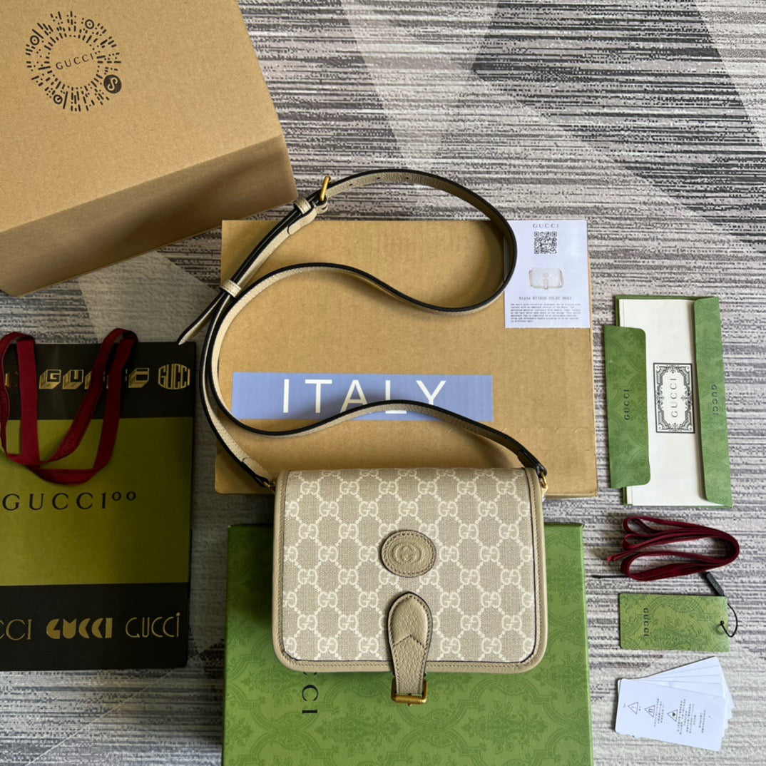 gg Mini Shoulder Bag With Interlocking G Beige For Women, Women’s Bags 7.9in/20cm gg ‎671620 UULBT 9683