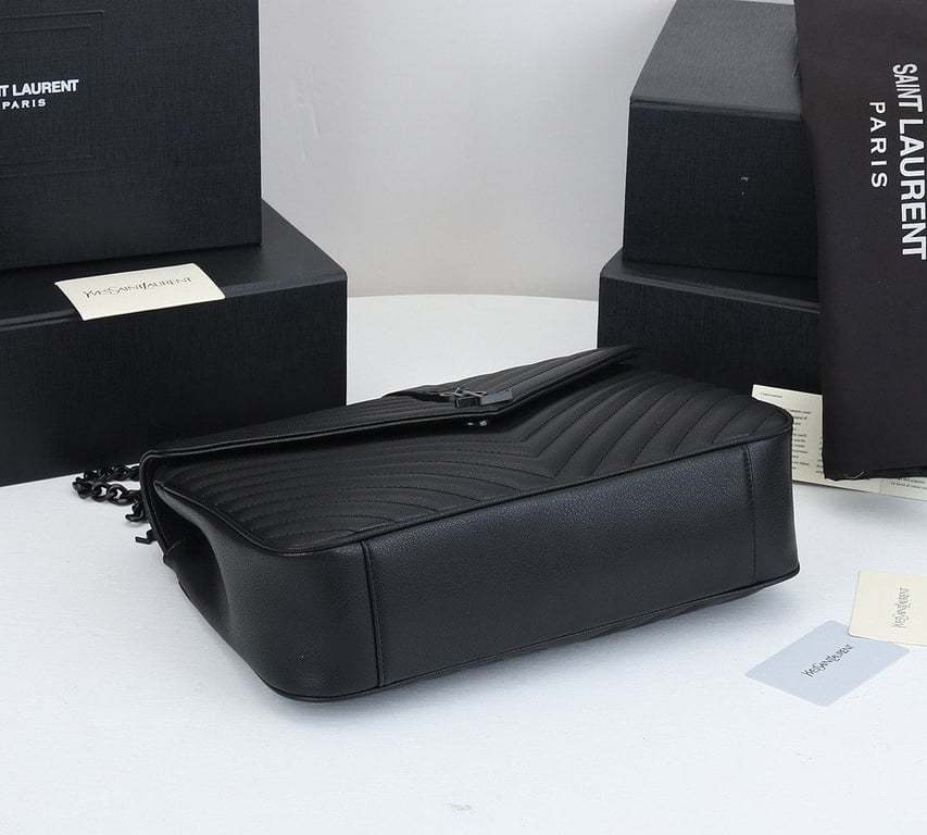 SAINT LAURENT COLLEGE LARGE CHAIN BAG BLACK TONE HARDWARE 32CM