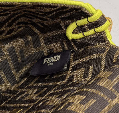 FI Baguette Small Brown Fabric Yellow Border Bag For Woman 18cm/7in