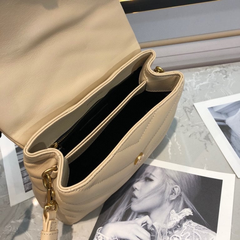 SAINT LAURENT LOULOU TOY STRAP BAG IN QUILTED Y LEATHER BEIGE